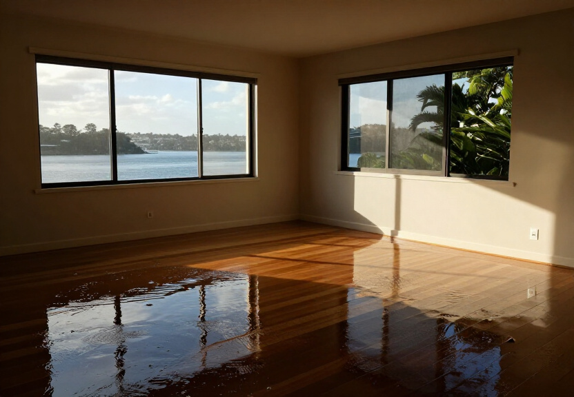 Flooded living room in Penshurst home before restoration